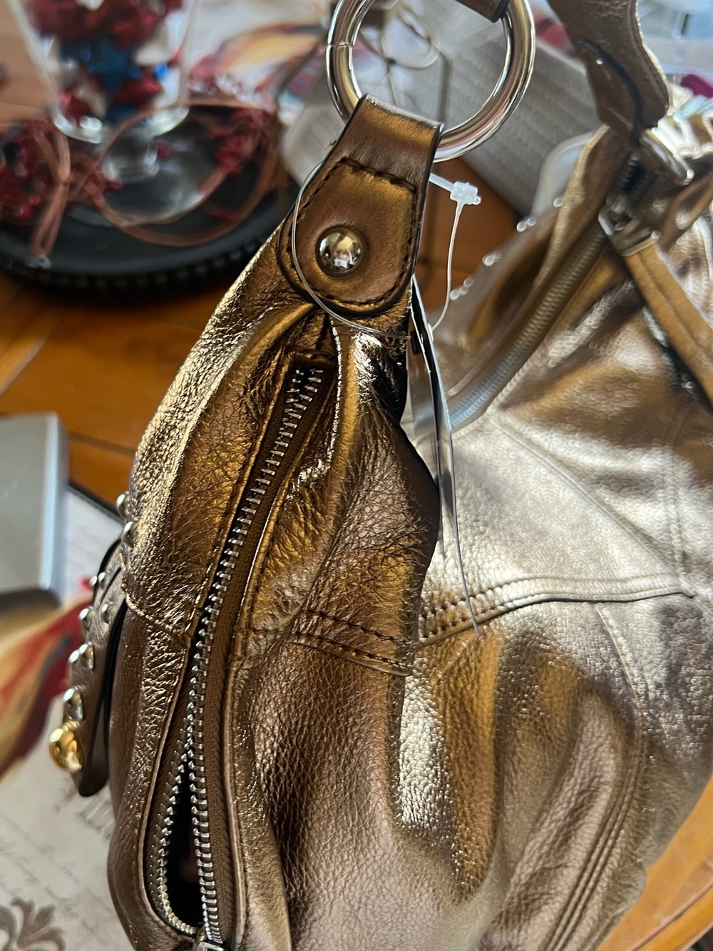 b. makowsky Metallic Bronze Fringe Hobo with Gold Studs - Picture 4 of 8